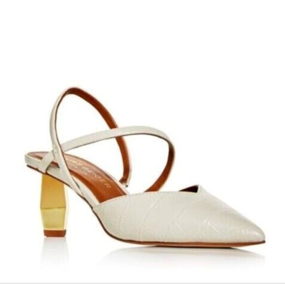 Kurt Geiger Della Golden Heels Croc Print Leather Bone Slingback Sz 38.5 EU 8 US